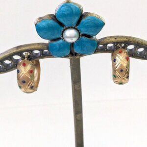 14KT GOLD Green Red Dotted Small Hoop Earrings